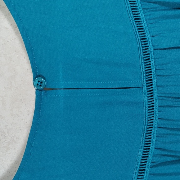 02160 Soft Surroundings teal S/S blouse w/lace trim XL NEW - Picture 7 of 9